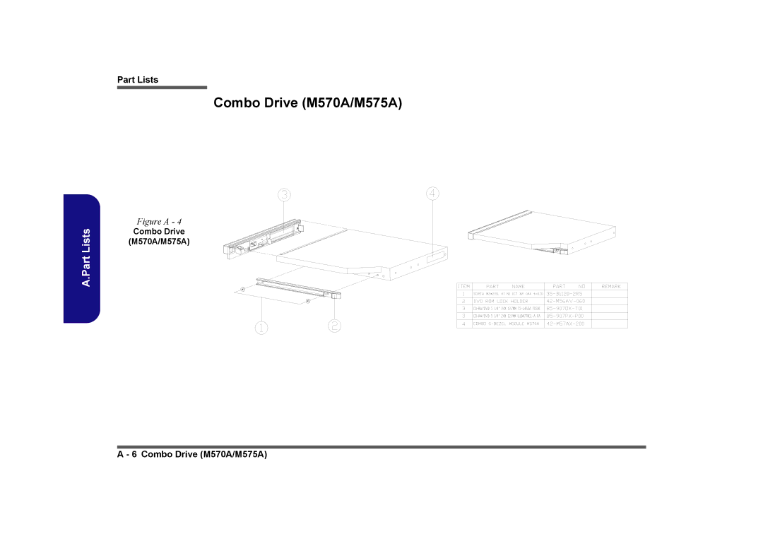 Clevo manual Combo Drive M570A/M575A 