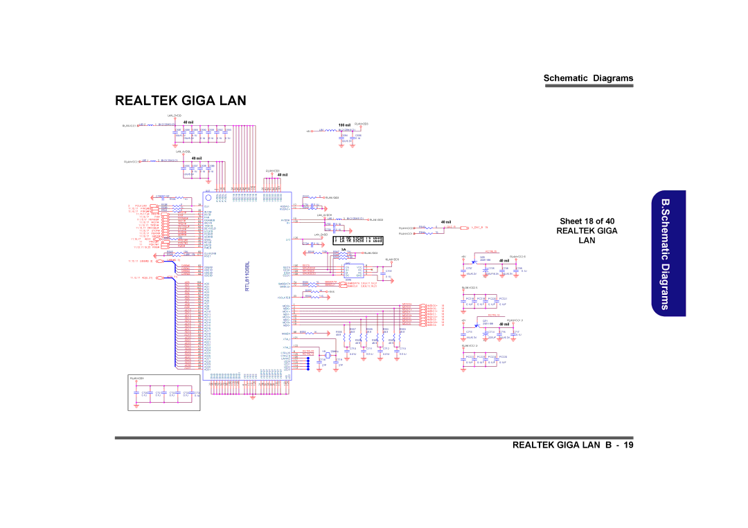 Clevo M575A manual Realtek Giga LAN, Sheet 18 