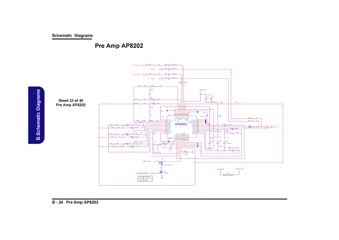 Clevo M575A manual Sheet 23 Pre Amp AP8202, Front-L, Prerout 