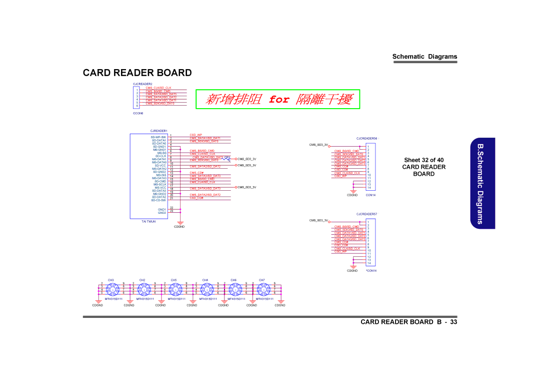 Clevo M575A manual Card Reader Board, Sheet 32 