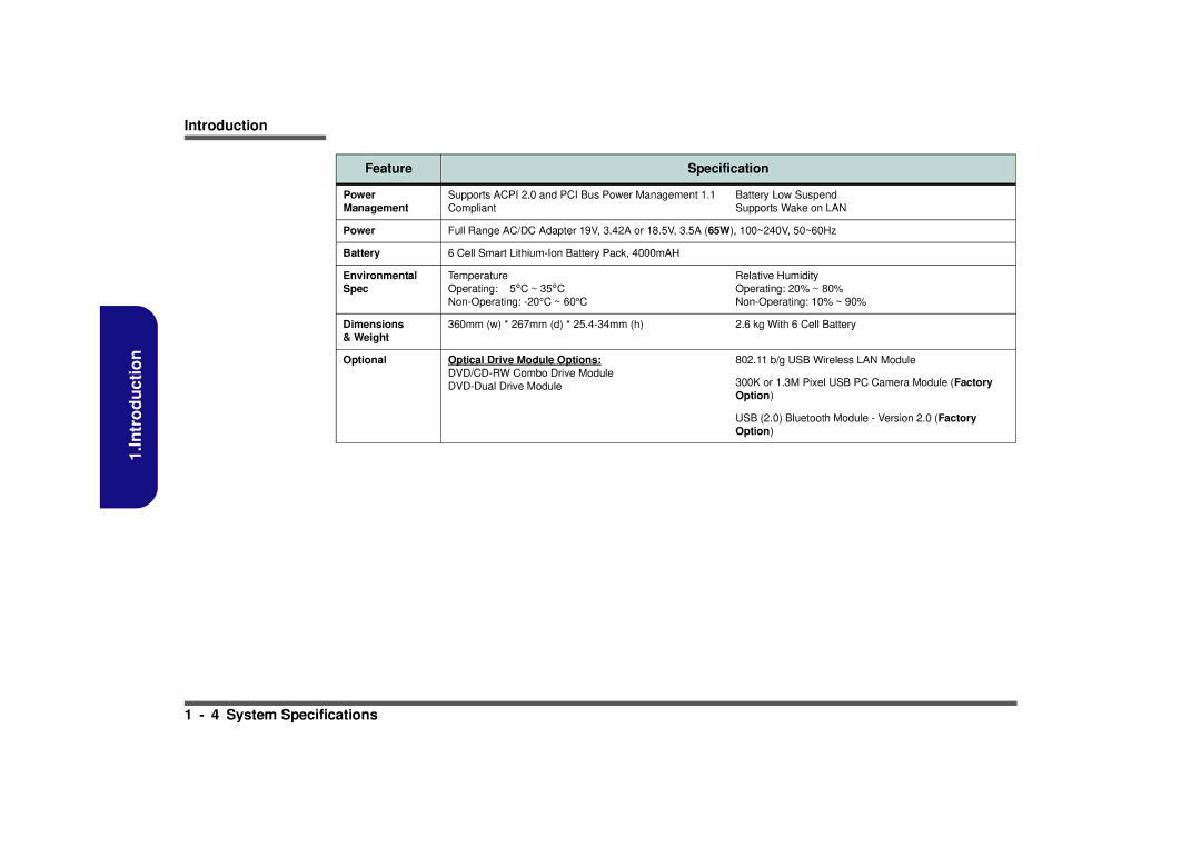 Clevo M665SE manual Power 