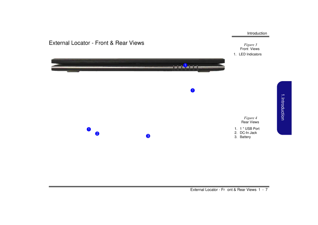 Clevo M665SE manual External Locator Front & Rear Views, Front Views 