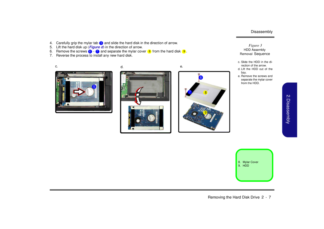 Clevo M665SE manual Removing the Hard Disk Drive 2 