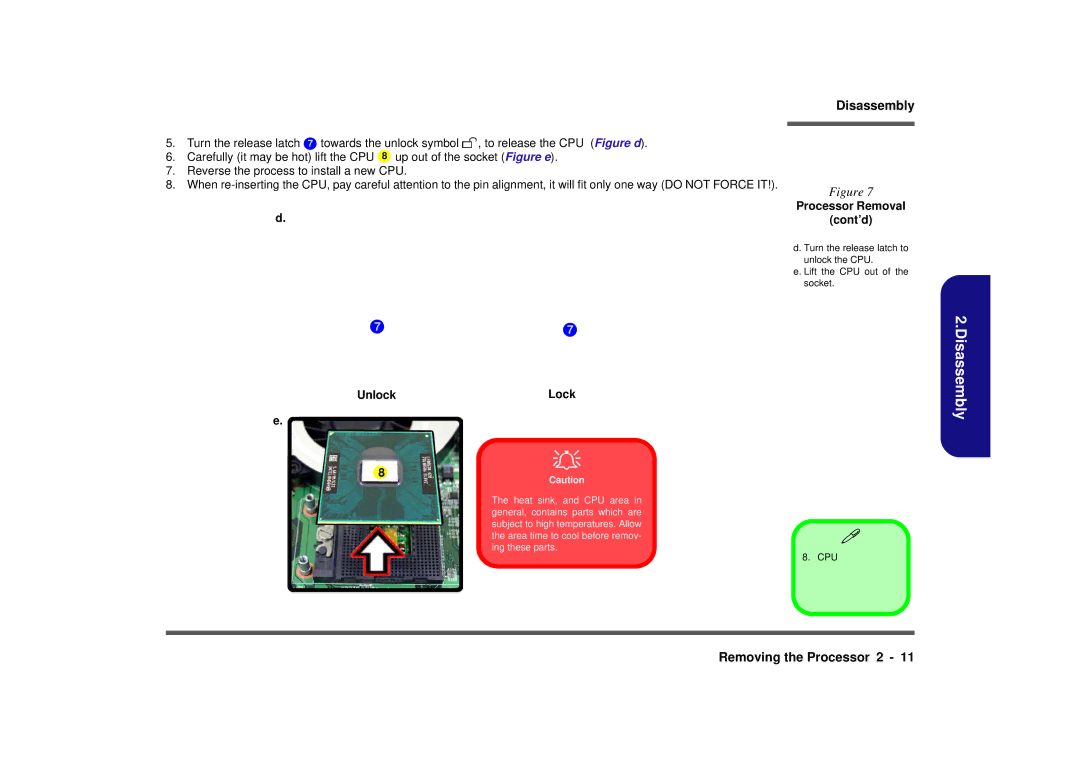 Clevo M665SE manual Processor Removal Cont’d, Unlock Lock 