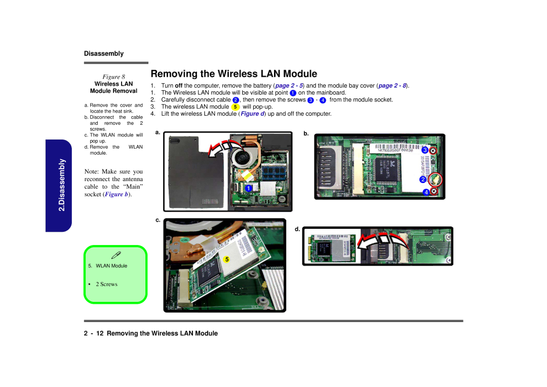 Clevo M665SE manual Removing the Wireless LAN Module, Wireless LAN Module Removal 