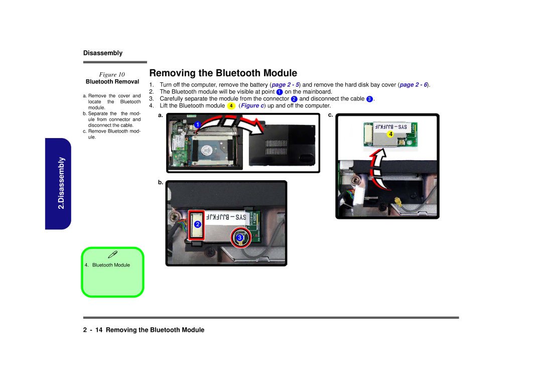 Clevo M665SE manual Removing the Bluetooth Module, Bluetooth Removal 