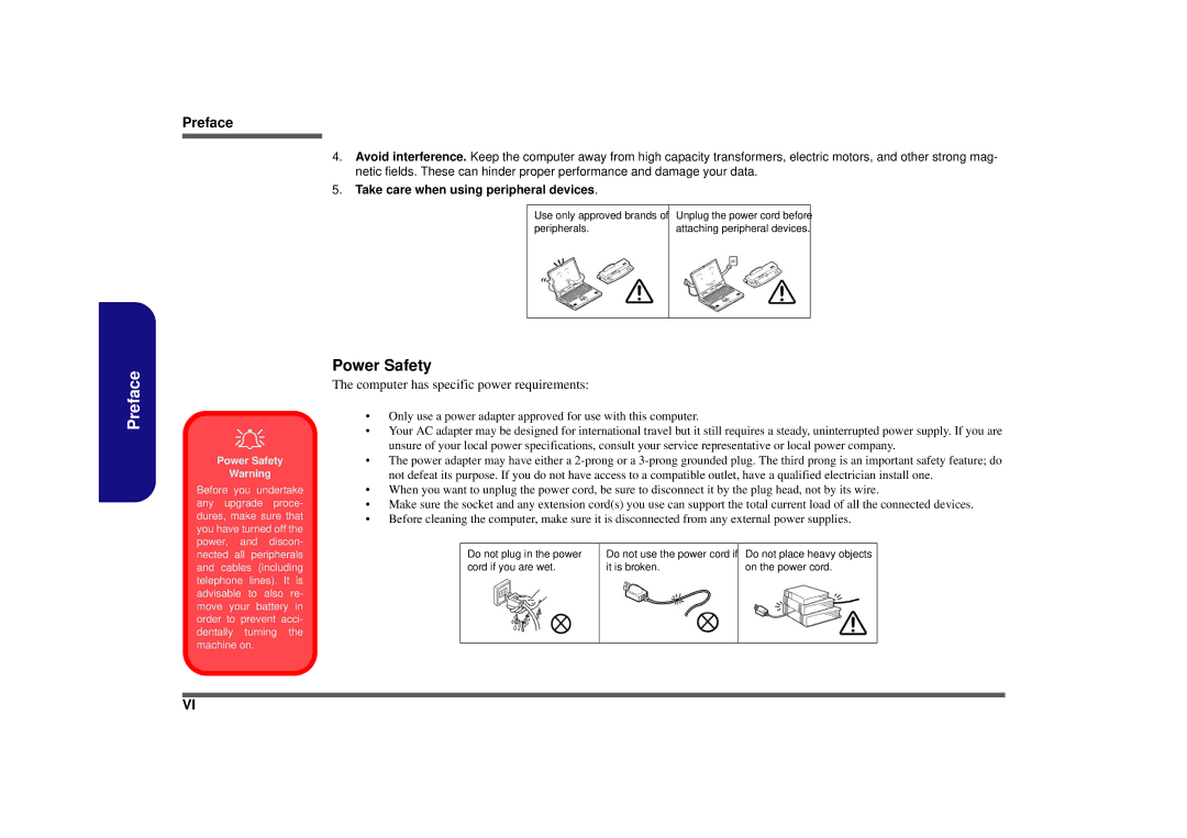 Clevo M665SE manual Power Safety 