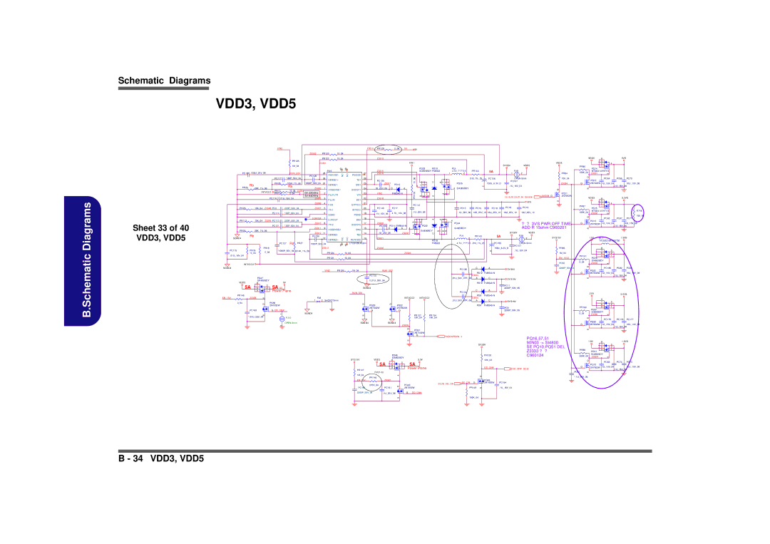 Clevo M665SE manual VDD3, VDD5, Sheet 33 