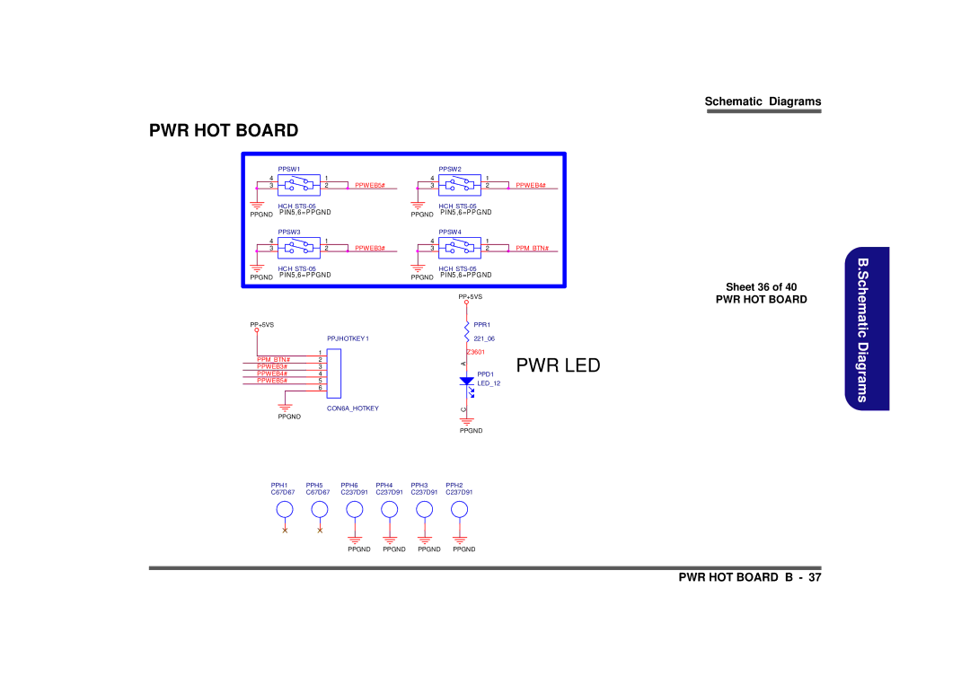 Clevo M665SE manual Pwr Led, PWR HOT Board 