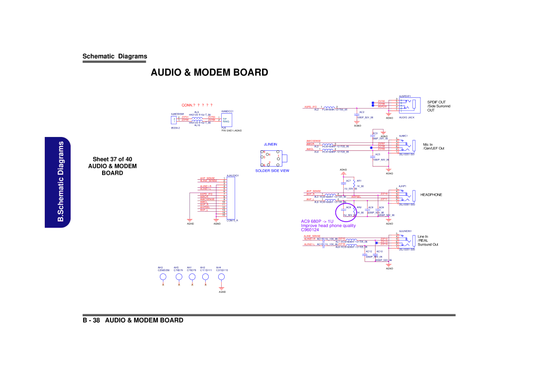 Clevo M665SE manual Audio & Modem Board, Sheet 37 