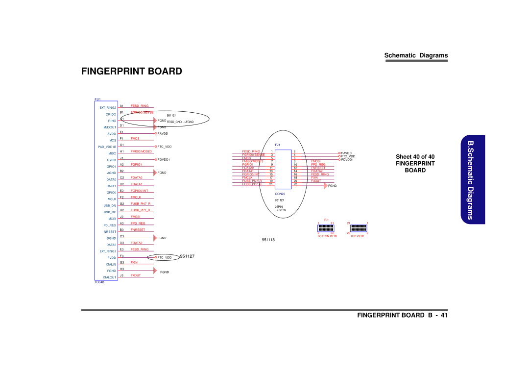 Clevo M665SE manual Fingerprint Board, Sheet 40 