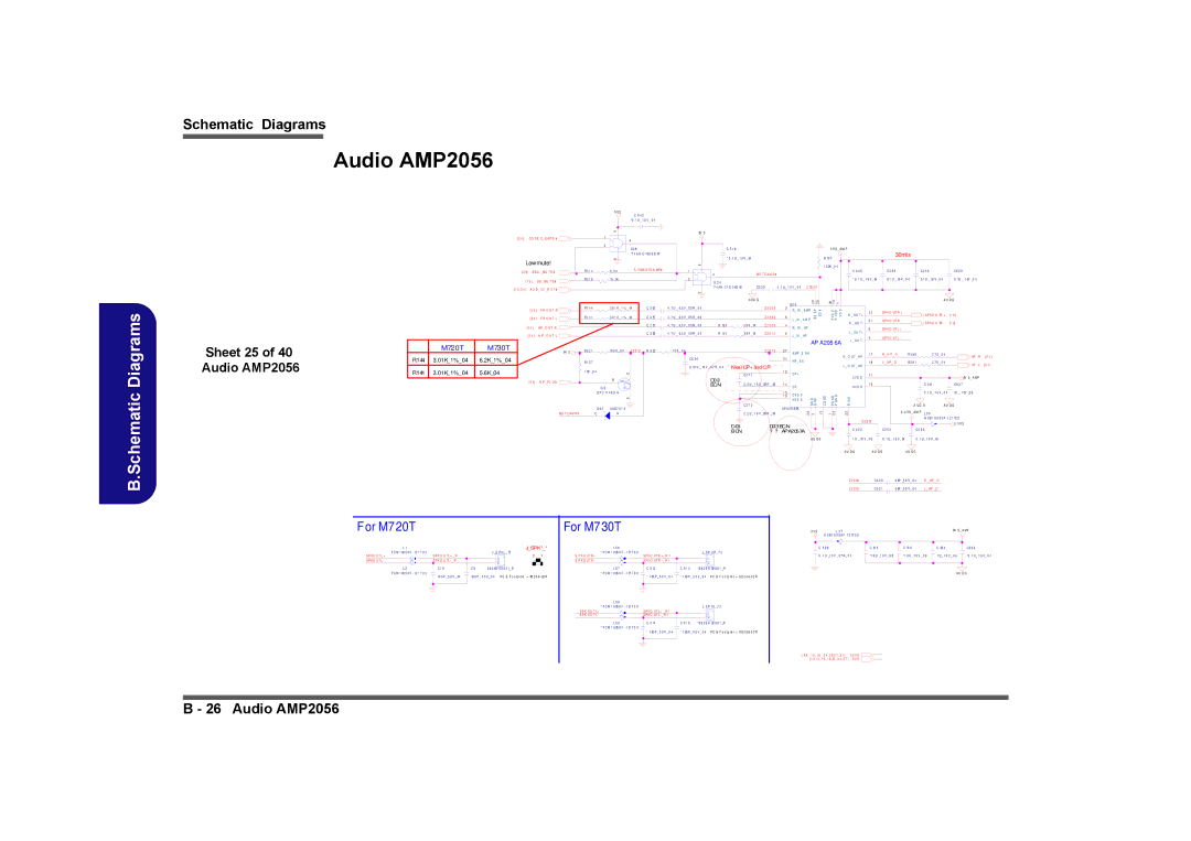 Clevo M729T, M730T, M728T manual Sheet 25 of 40 Audio AMP2056, Jspk, K Ou T L+ 