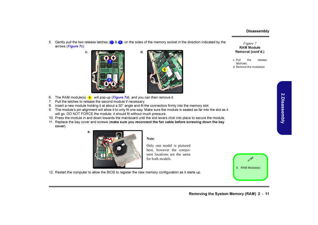 Clevo M728T, M730T, M729T manual RAM Module Removal cont’d 