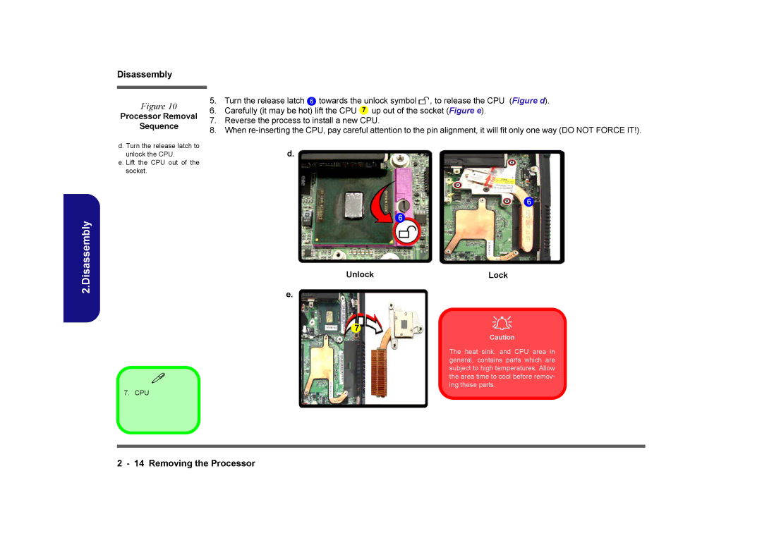 Clevo M728T, M730T, M729T manual Processor Removal Sequence, Unlock Lock 