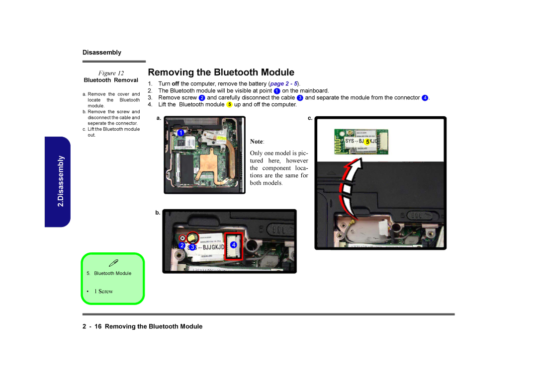 Clevo M729T, M730T, M728T manual Removing the Bluetooth Module, Bluetooth Removal 