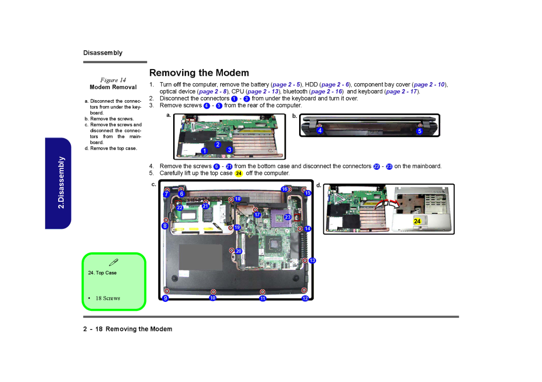 Clevo M730T, M729T, M728T manual Removing the Modem, Modem Removal 