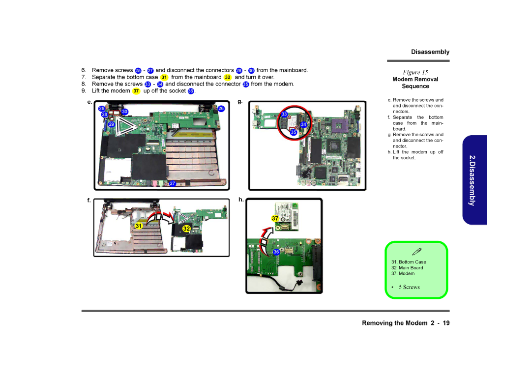 Clevo M729T, M730T, M728T manual 3132, Modem Removal Sequence 