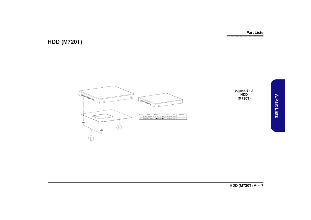 Clevo M730T, M729T, M728T manual HDD M720T 