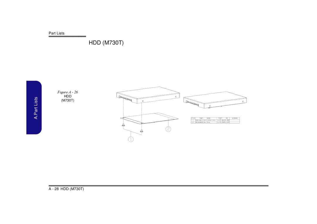 Clevo M729T, M728T manual HDD M730T 