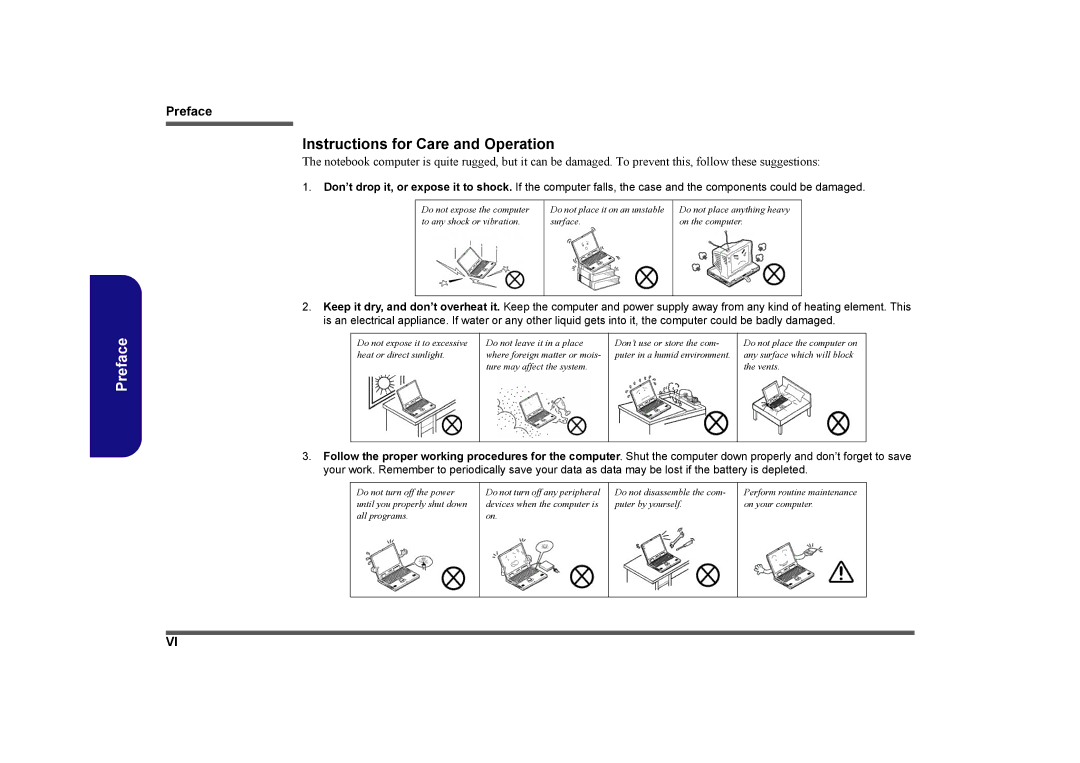 Clevo M728T, M730T, M729T manual Instructions for Care and Operation 