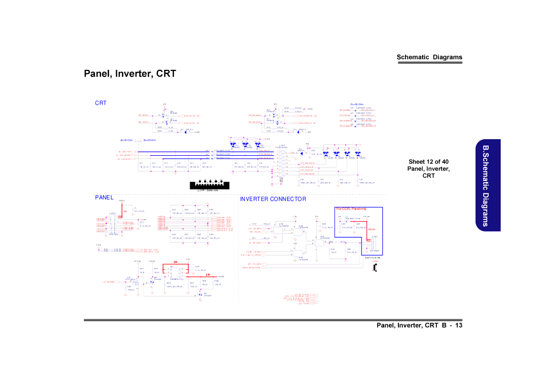 Clevo M730T, M729T, M728T manual Panel, Inverter, CRT, Crt, Inverter Connector, 40 mil 