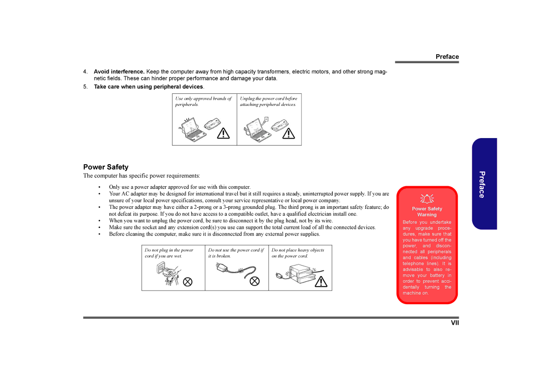 Clevo M730T, M729T, M728T manual Power Safety 