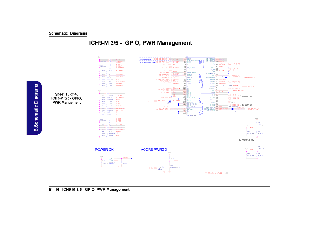 Clevo M730T, M729T, M728T ICH9-M 3/5 GPIO, PWR Management, Sheet 15 ICH9-M 3/5 Gpio PWR Mangement, Power OK, Vcore Pwrgd 