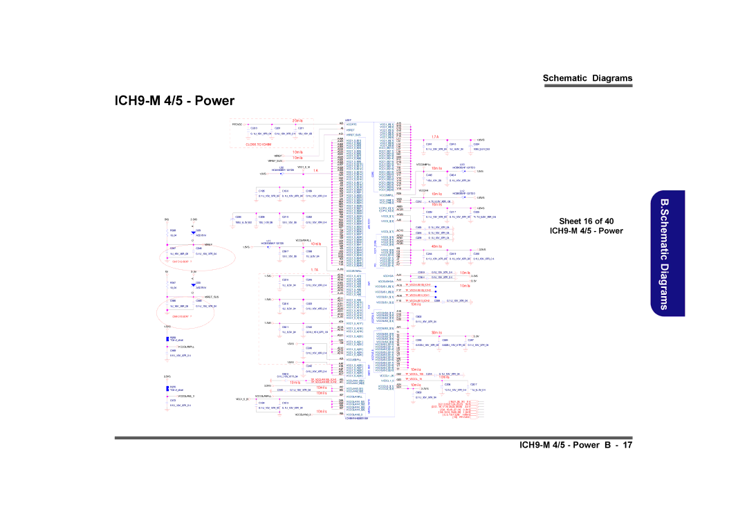 Clevo M729T, M730T, M728T manual Sheet 16 ICH9-M 4/5 Power, 0m ils, 10m il s, Mi ls 