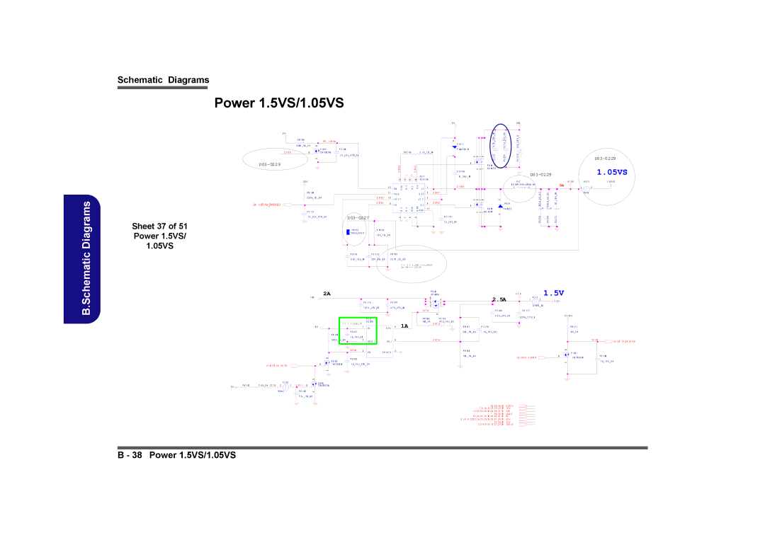 Clevo M760TU, M740TU manual Power 1.5VS/1.05VS, Sheet 37 of 51 Power 1.5VS/ 1.05VS, U T, Oo D 