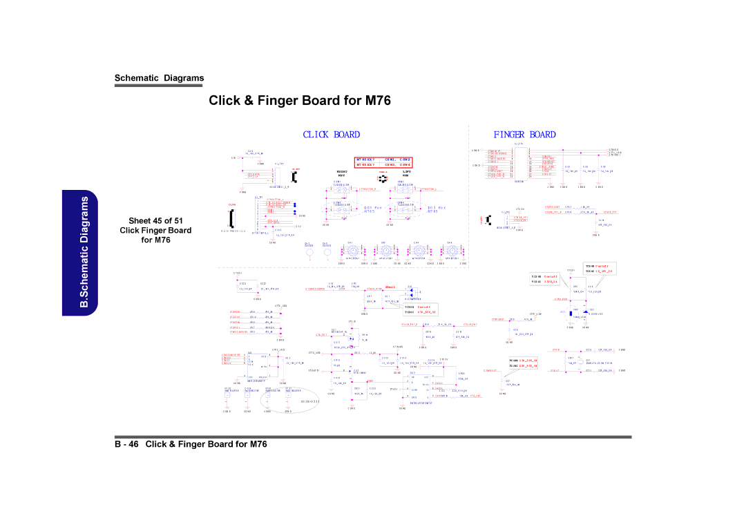 Clevo M740TU, M760TU manual Click & Finger Board for M76, Sheet 45 Click Finger Board For M76, Ns tuf f 10mil, 30 K0 