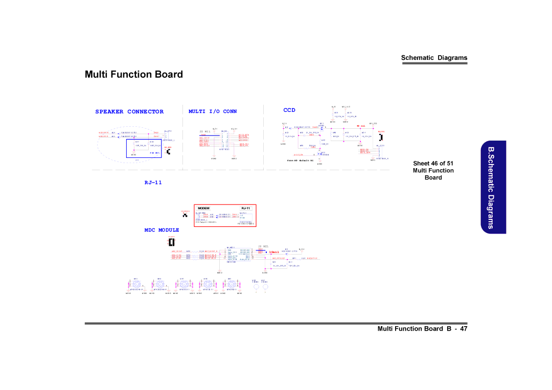 Clevo M760TU, M740TU manual Sheet 46 Multi Function Board, Multi I/O Conn, Mdc 