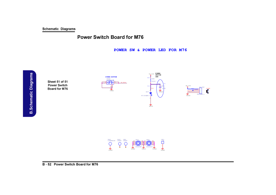 Clevo M740TU, M760TU manual Sheet 51 of 51 Power Switch Board for M76, Sh B Tn # 