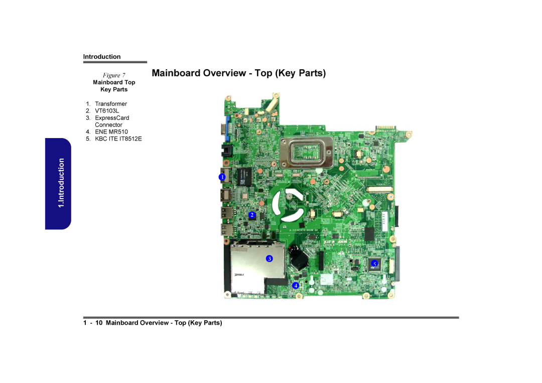 Clevo M740TU, M760TU manual Mainboard Overview Top Key Parts, Mainboard Top Key Parts 