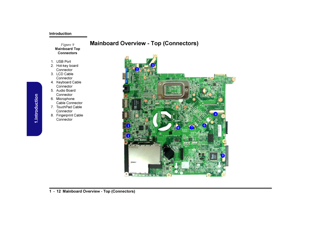 Clevo M760TU, M740TU manual Mainboard Overview Top Connectors, Mainboard Top Connectors 