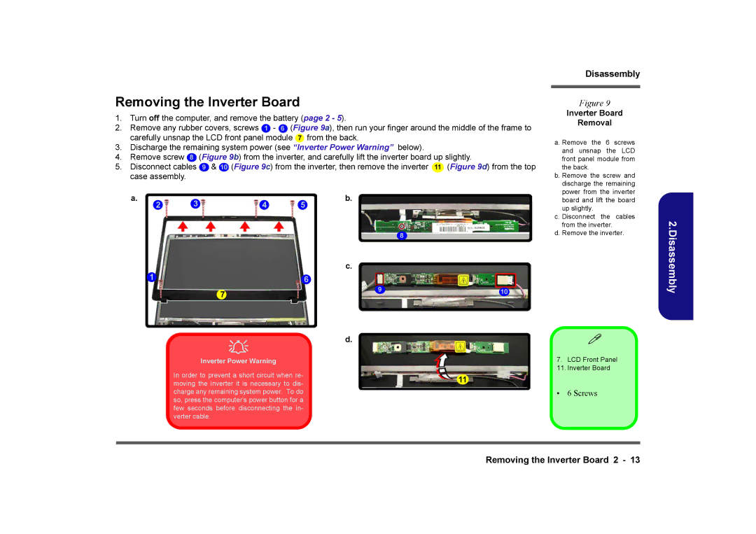 Clevo M760TU, M740TU manual Removing the Inverter Board, Inverter Board Removal 