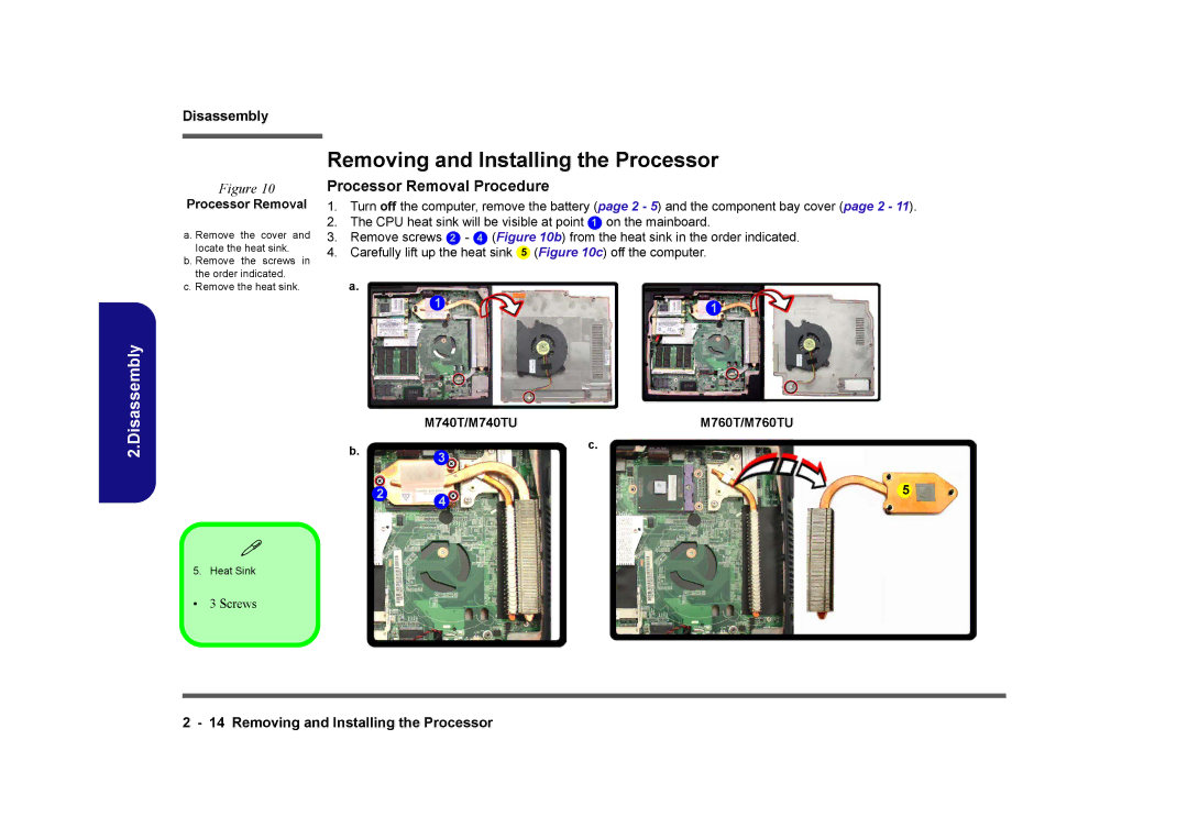 Clevo manual Removing and Installing the Processor, Processor Removal, M740T/M740TU M760T/M760TU 