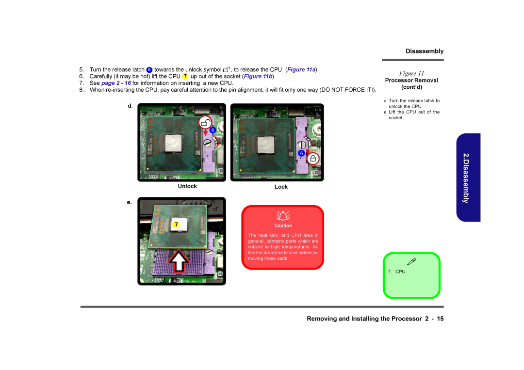 Clevo M760TU, M740TU manual Unlock Lock, Processor Removal Cont’d 
