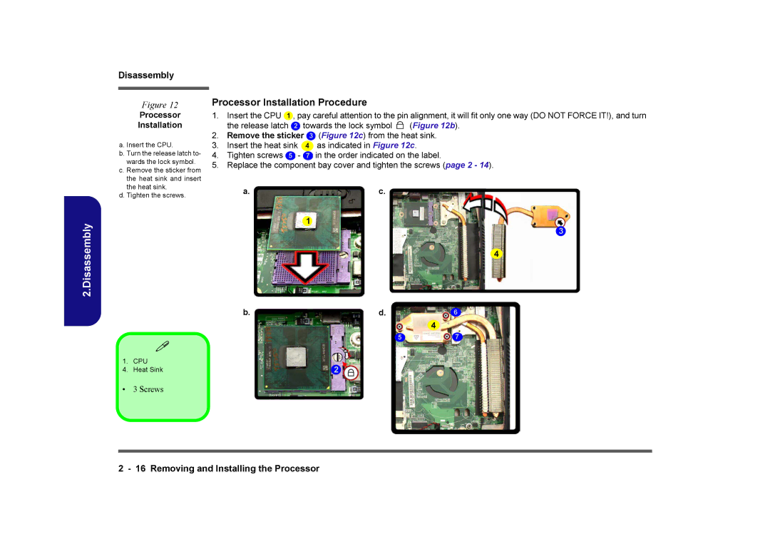 Clevo M760TU, M740TU manual Processor Installation Procedure 