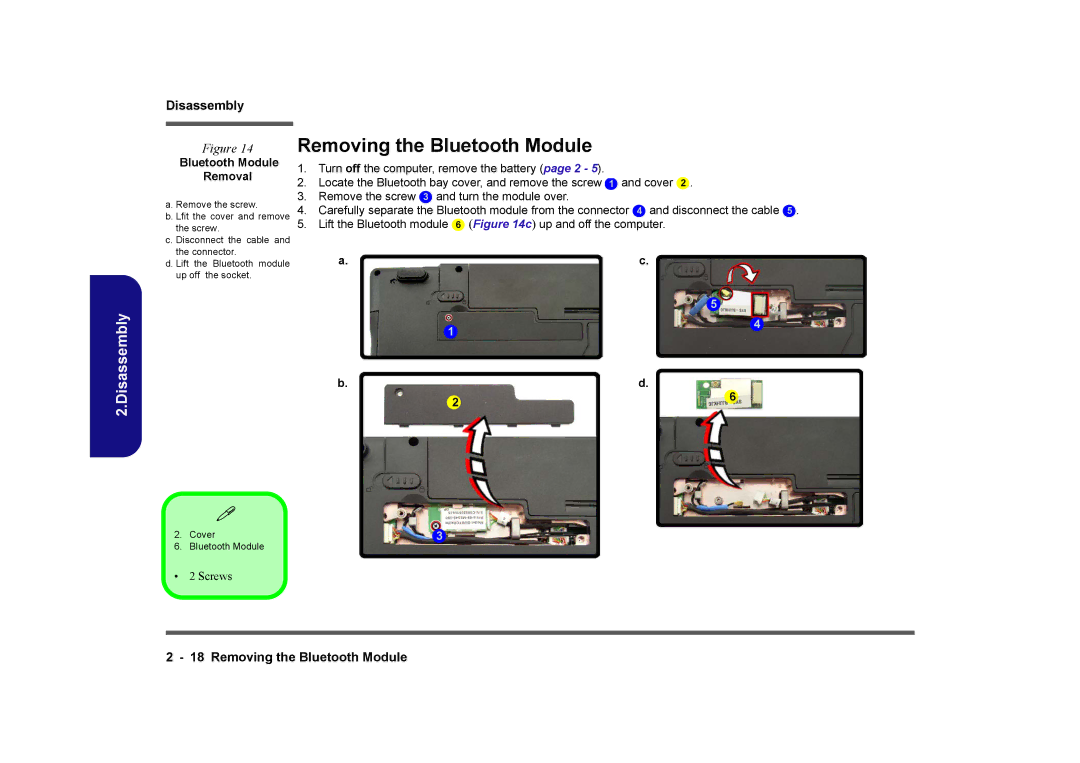 Clevo M760TU, M740TU manual Removing the Bluetooth Module, Bluetooth Module Removal 