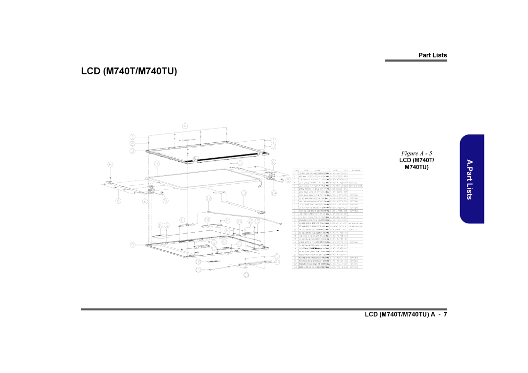 Clevo M760TU manual LCD M740T/M740TU, LCD M740T M740TU 