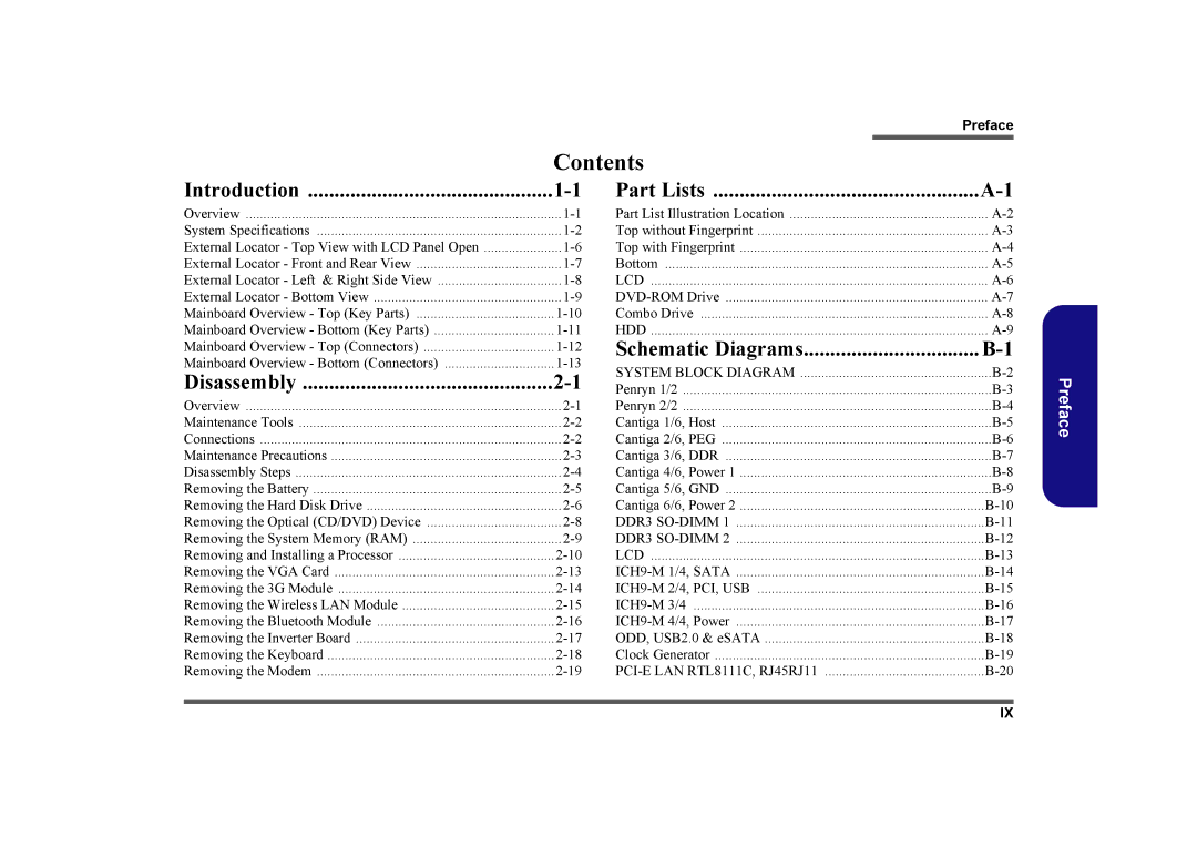 Clevo M860TU manual Contents 