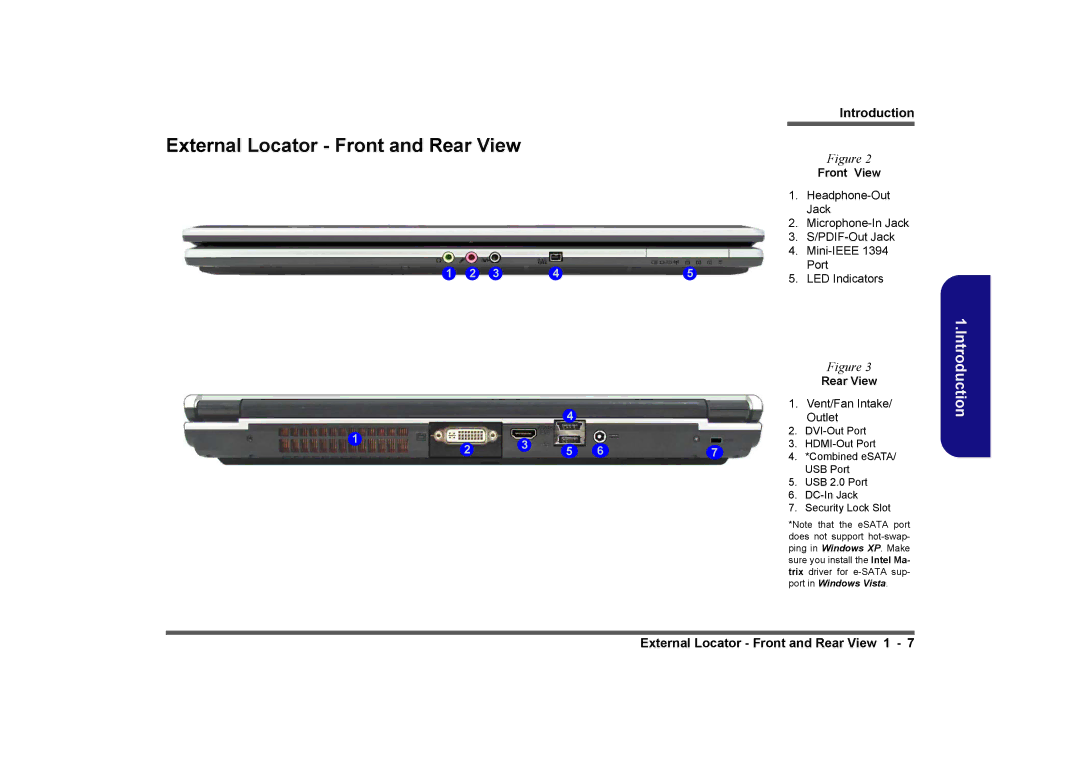 Clevo M860TU manual External Locator Front and Rear View, Front View 