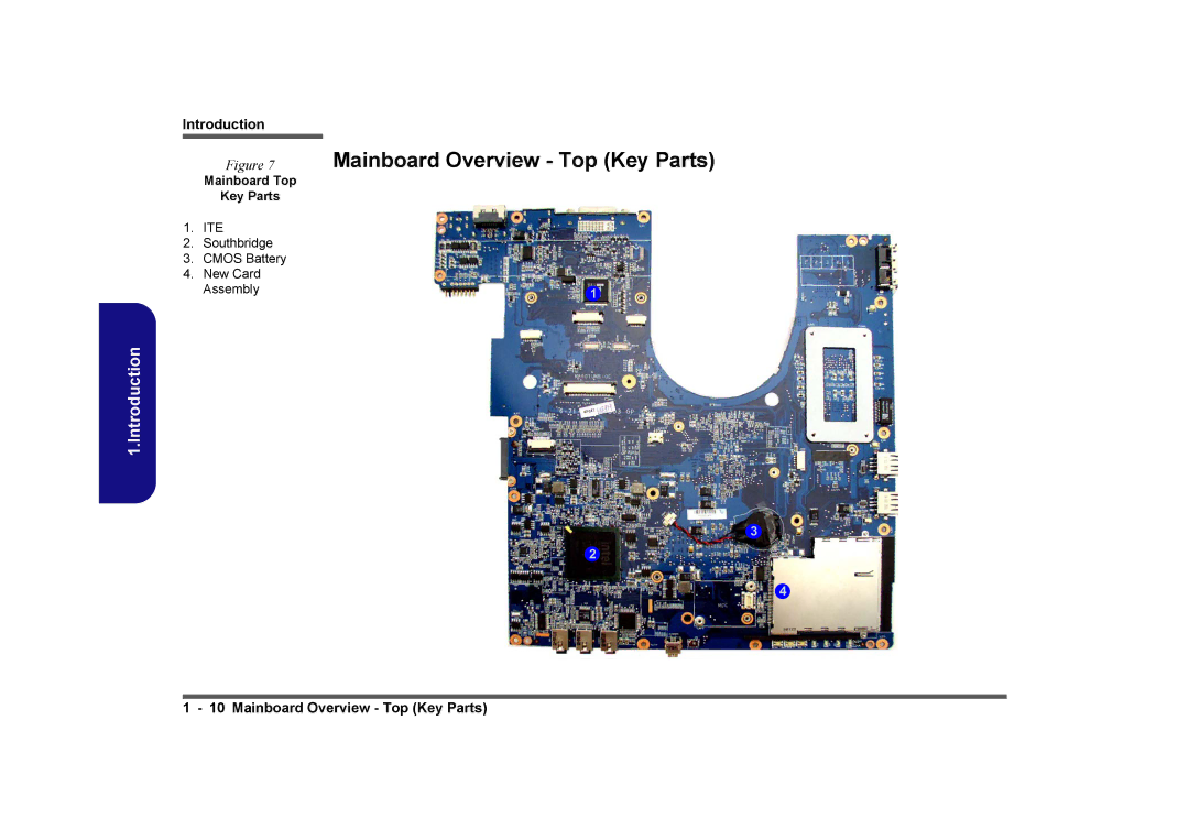 Clevo M860TU manual Mainboard Overview Top Key Parts, Mainboard Top Key Parts 