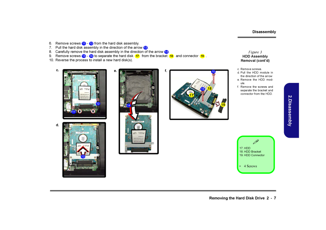 Clevo M860TU manual HDD Assembly Removal cont’d 