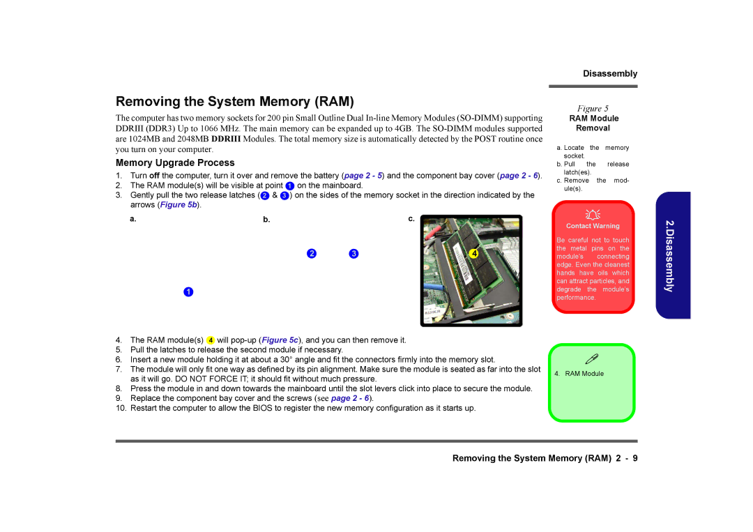 Clevo M860TU manual Removing the System Memory RAM, RAM Module Removal 