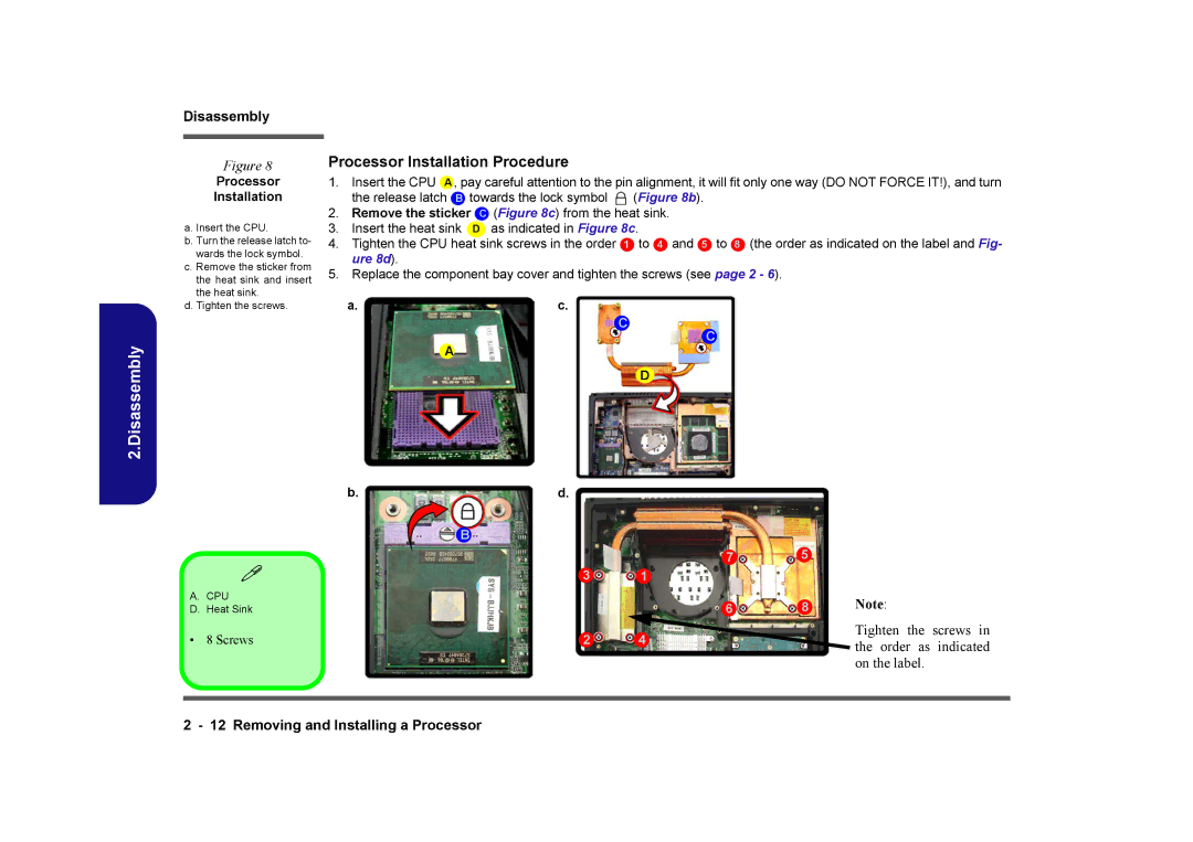 Clevo M860TU manual Processor Installation Procedure 