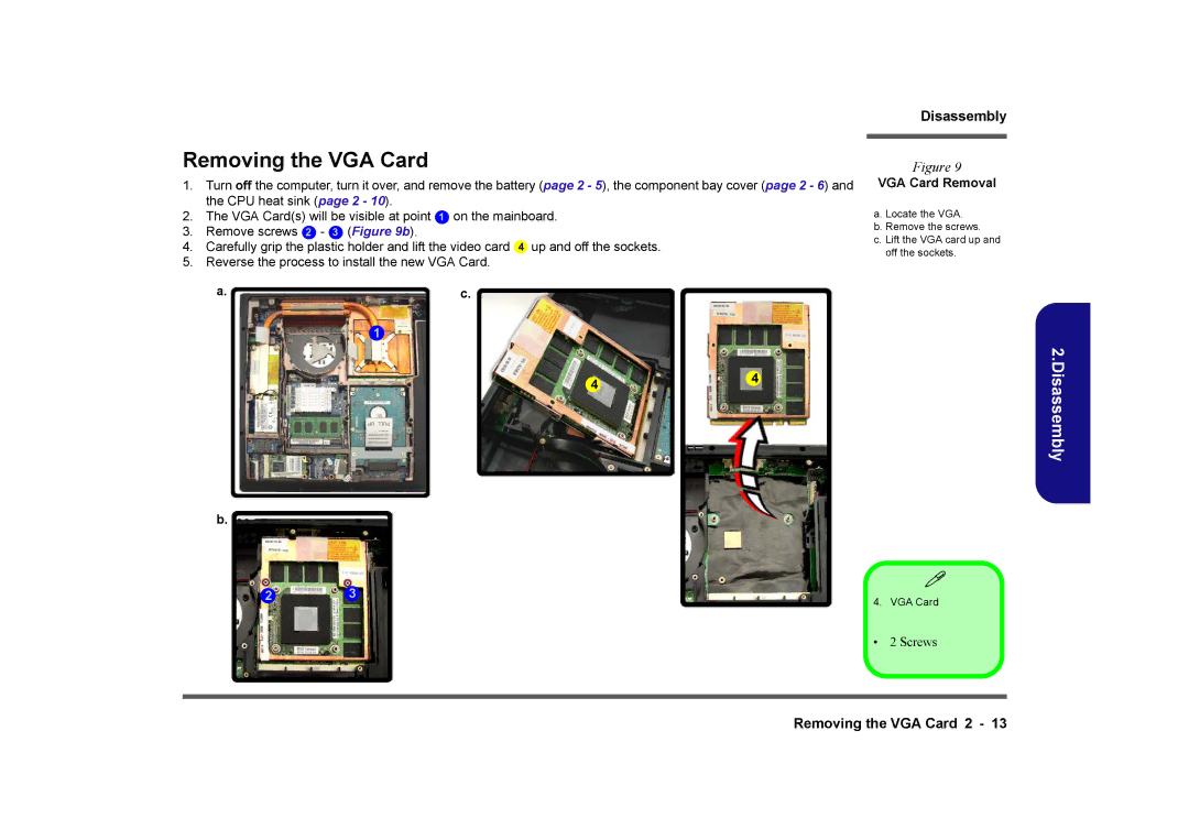 Clevo M860TU manual Removing the VGA Card, VGA Card Removal 