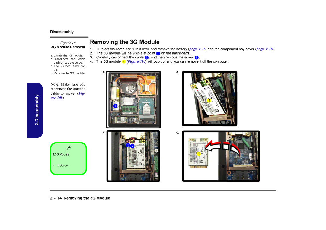 Clevo M860TU manual Removing the 3G Module, 3G Module Removal 