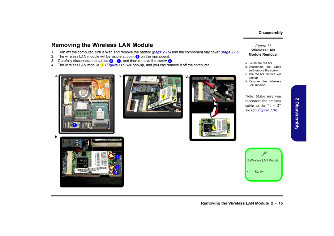 Clevo M860TU manual Removing the Wireless LAN Module, Wireless LAN Module Removal 