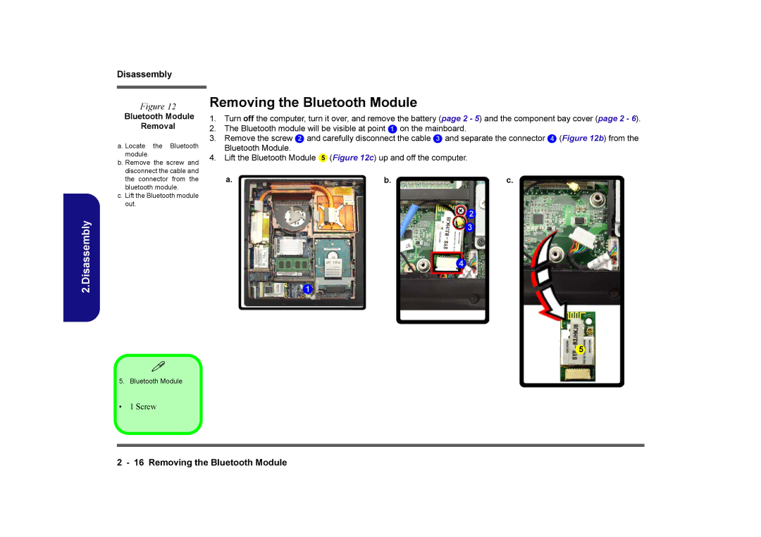 Clevo M860TU manual Removing the Bluetooth Module, Bluetooth Module Removal 